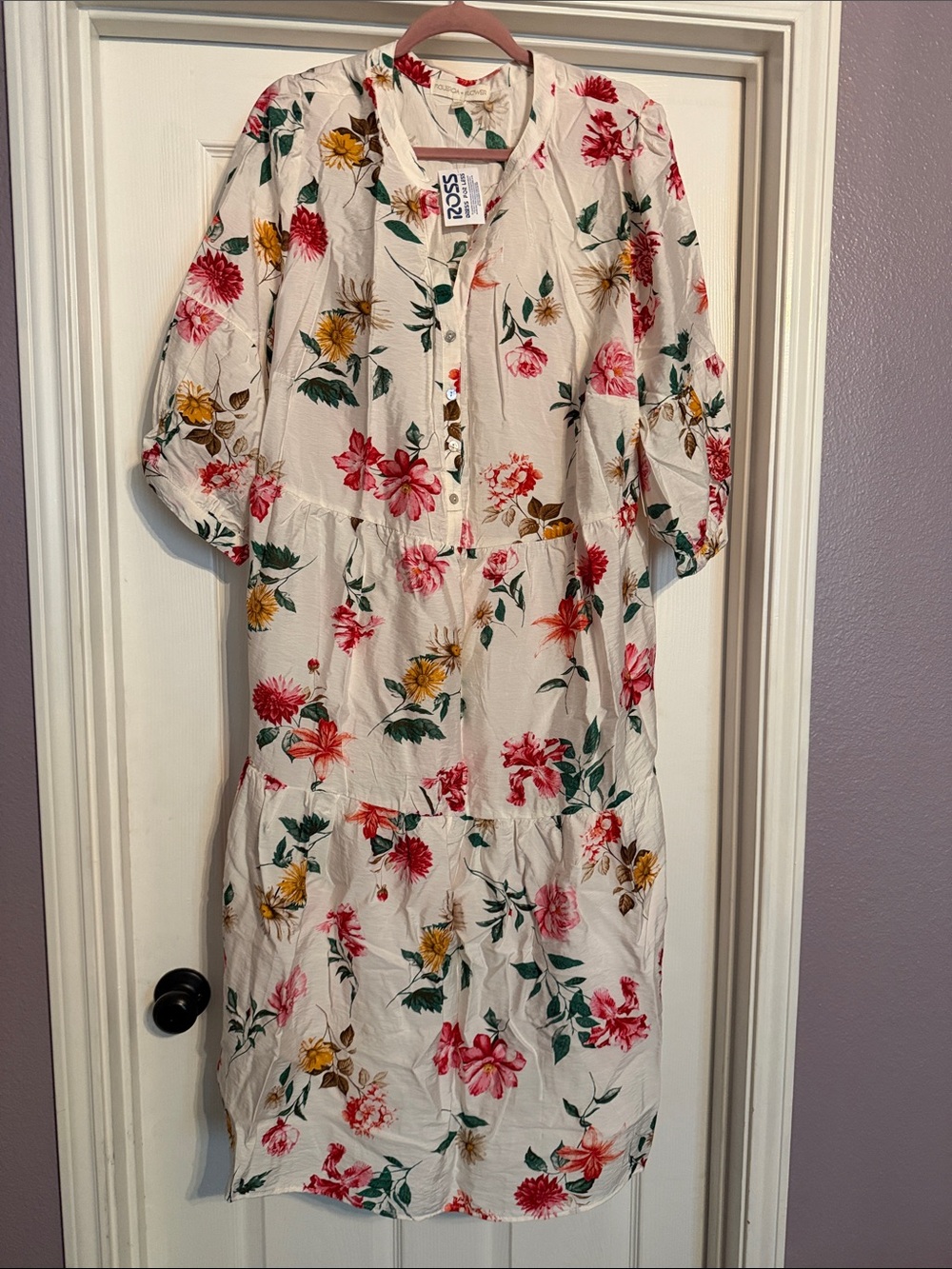 Floral Button-Front White Midi Dress